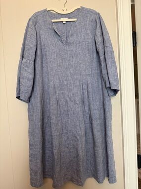 J. Jill Chambray Blue Linen-Blend Midi Dress